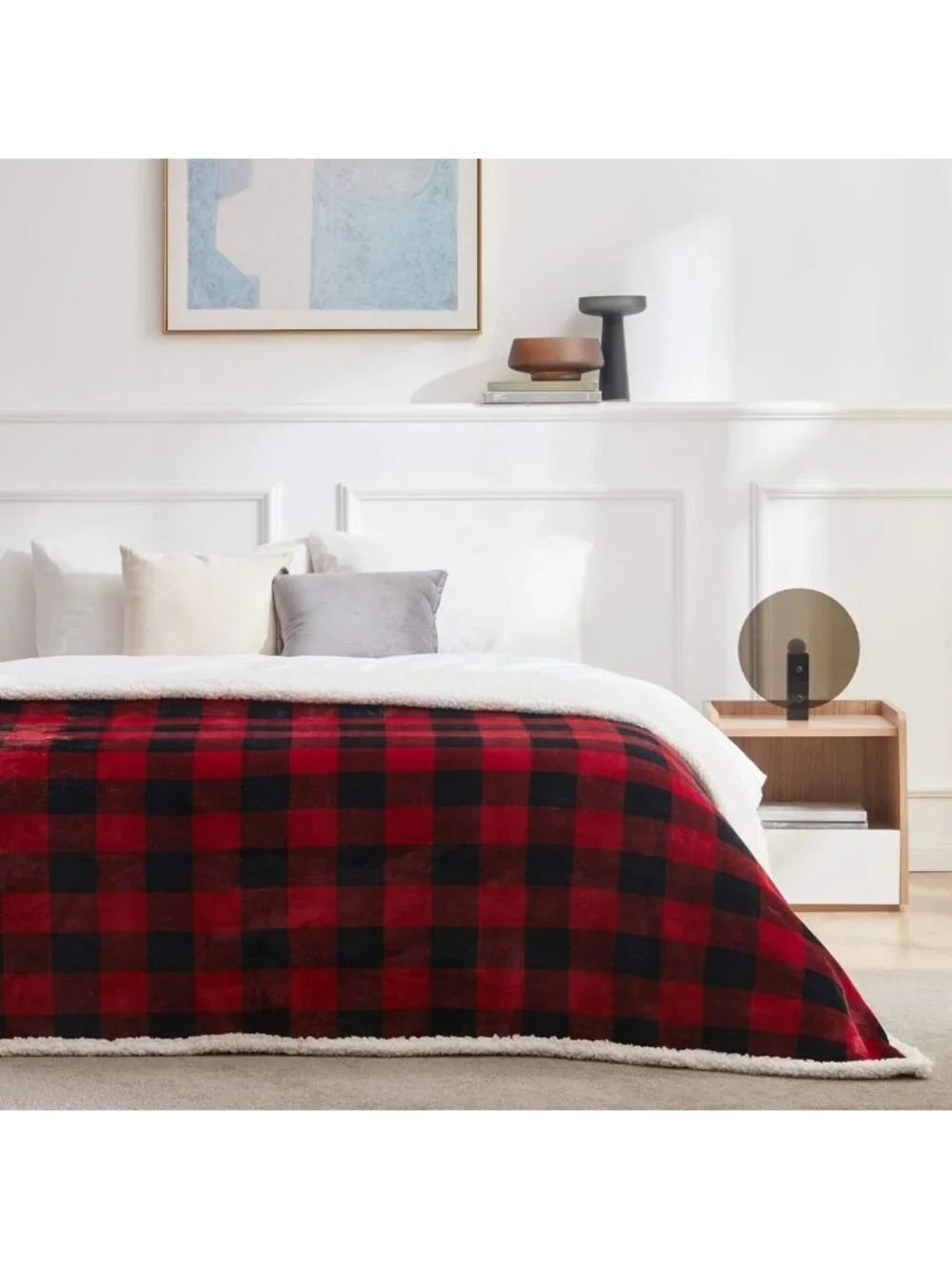 Cozy Red & Black Buffalo Plaid Sherpa Twin Blanket 60